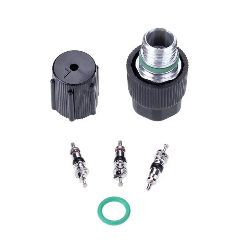 

Metal A/C Klima System Cap Valve Cores Kit Air Conditioner Universal Coche with Rubber Ring Replacement Auto Valves Accessories