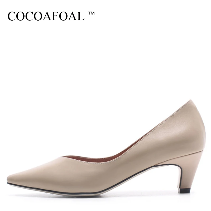 

COCOAFOAL Woman Pointed Toe Pumps Fashion Apricot Sexy High Heels Shoes Party Shallow Brown Genuine Leather Wedding Pump 2018