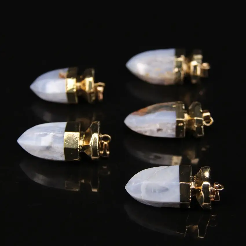 5pcs Natural Purple blue Agates Faceted slice Point nugget Pendants Raw onyx bullet stick Gold cap Necklaces Crafts | Украшения и