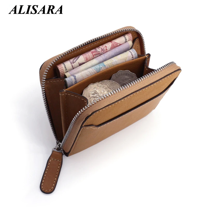 

Alisara Women Coin Purse Genuine Leather Credit Card Wallet Cowhide Small Change Purses Female Mini Coin Pouch Zipper Wallets