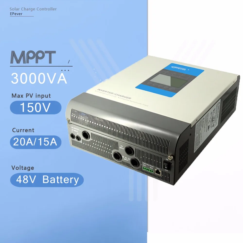 

EPever 48V MPPT 20A Solar and 15A Utility Charger with 3000VA Pure Sine Wave Inverter All in one for Max 150V 1040W PV Input