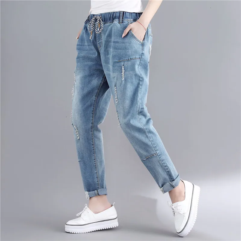 6XL джинсы для женщин в стиле бойфренд джинсы с высокой талией джинсовые эластичные размера плюс винтажные повседневные свободные джинсы для мам Q336