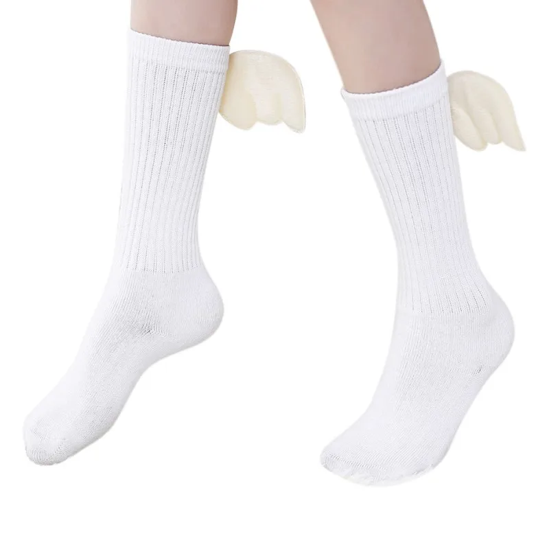 

Children Girl Long Socks Cotton Exquisite Wings Decorated Cute Girls 2017 New Arrivals Fashion Sock 2-12T Solid Color