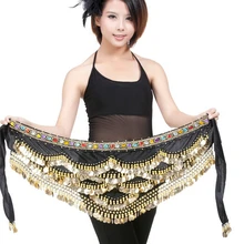 328 Монеты Пояс для танца живота Талия хип шарф племенная цепочка с бахромой обертывание черный красный белый синий розовый танцевальный костюм аксессуары