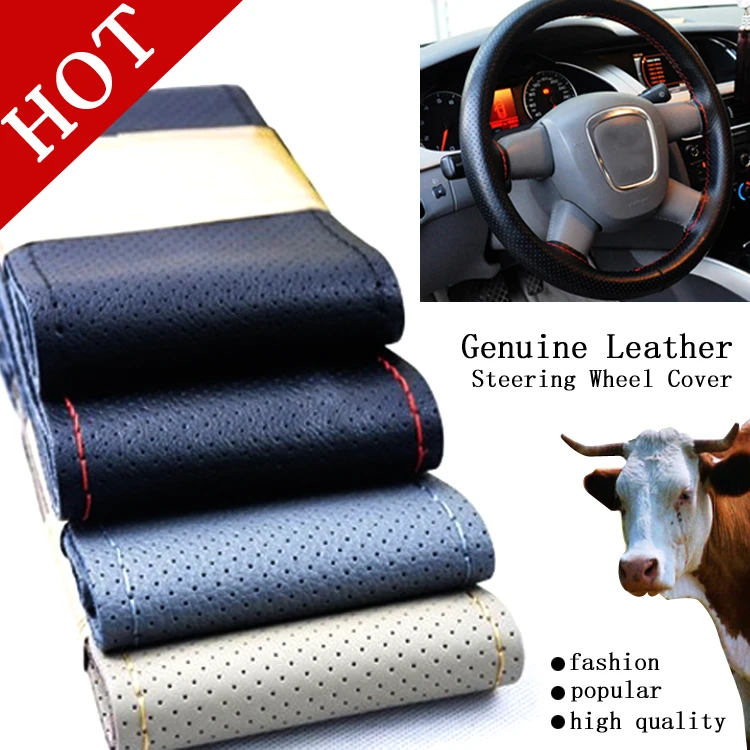 

High quality 4 Colors High quality Genuine Cowhide Leather Steering Wheel Cover racing steering wheel !