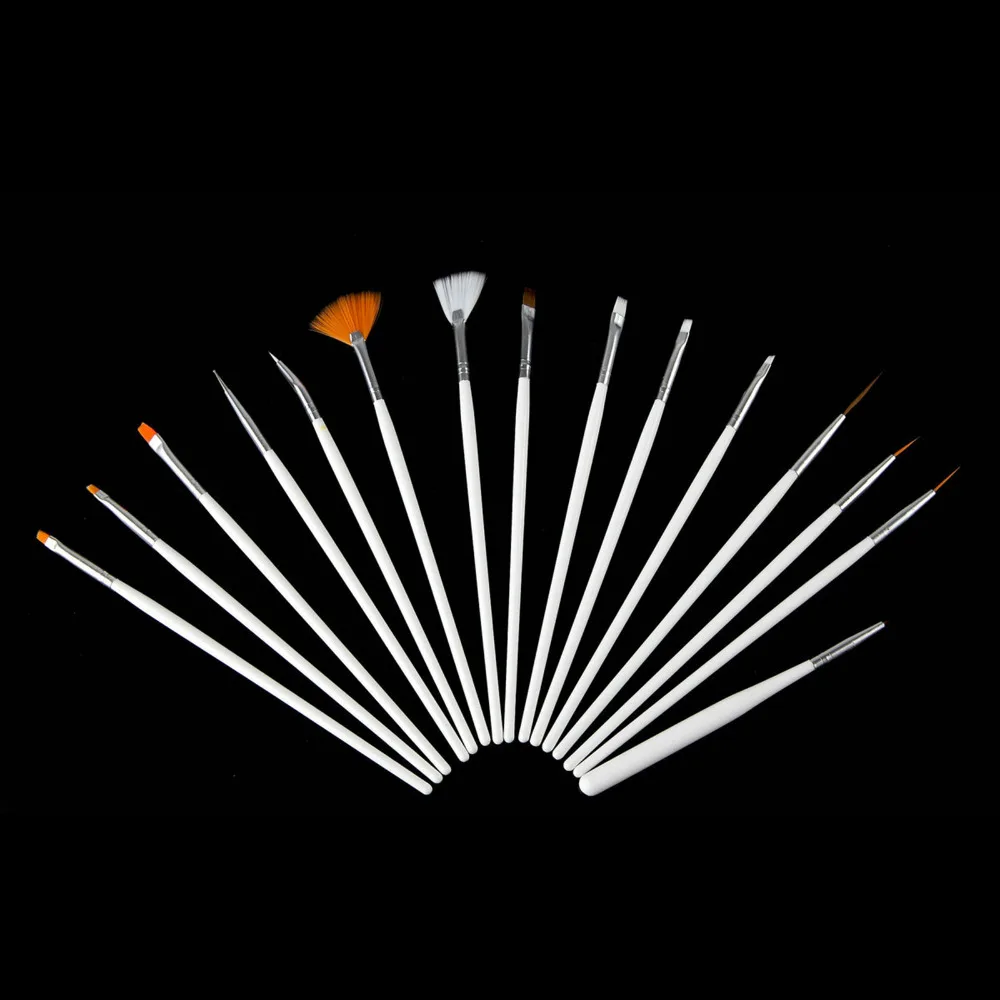 15Pcs Nail Art Brushes Set Polish Gel Painting Dot Draw Pen Brush Kit