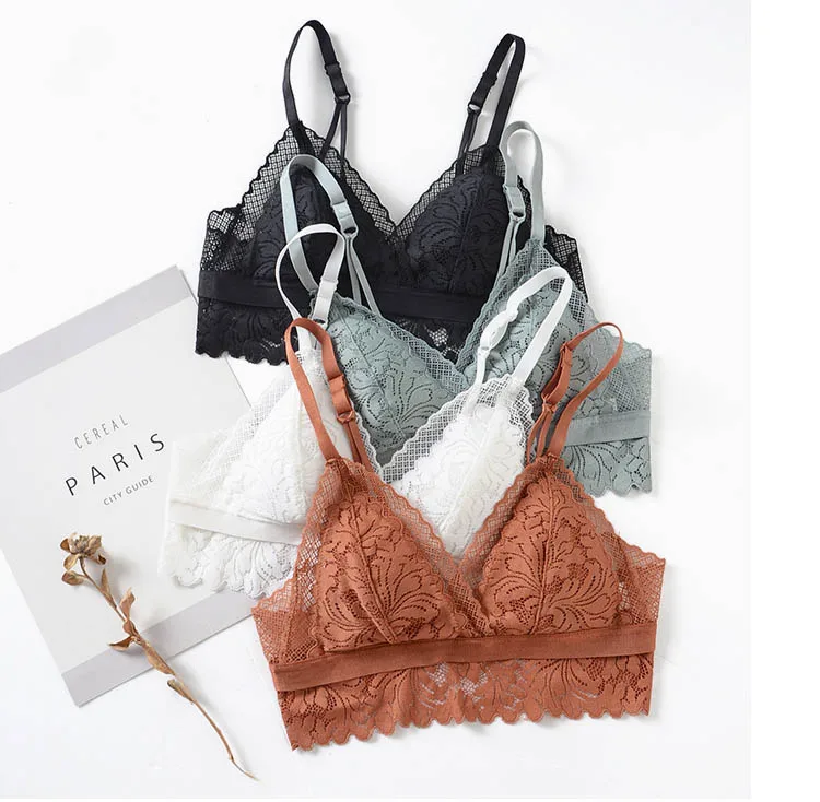 CINOON New French underwear Set Lace Sexy Push-up Bra And Panty Sets Comfortable Brassiere Wire Free Embroidery Flowers Lingerie (17)