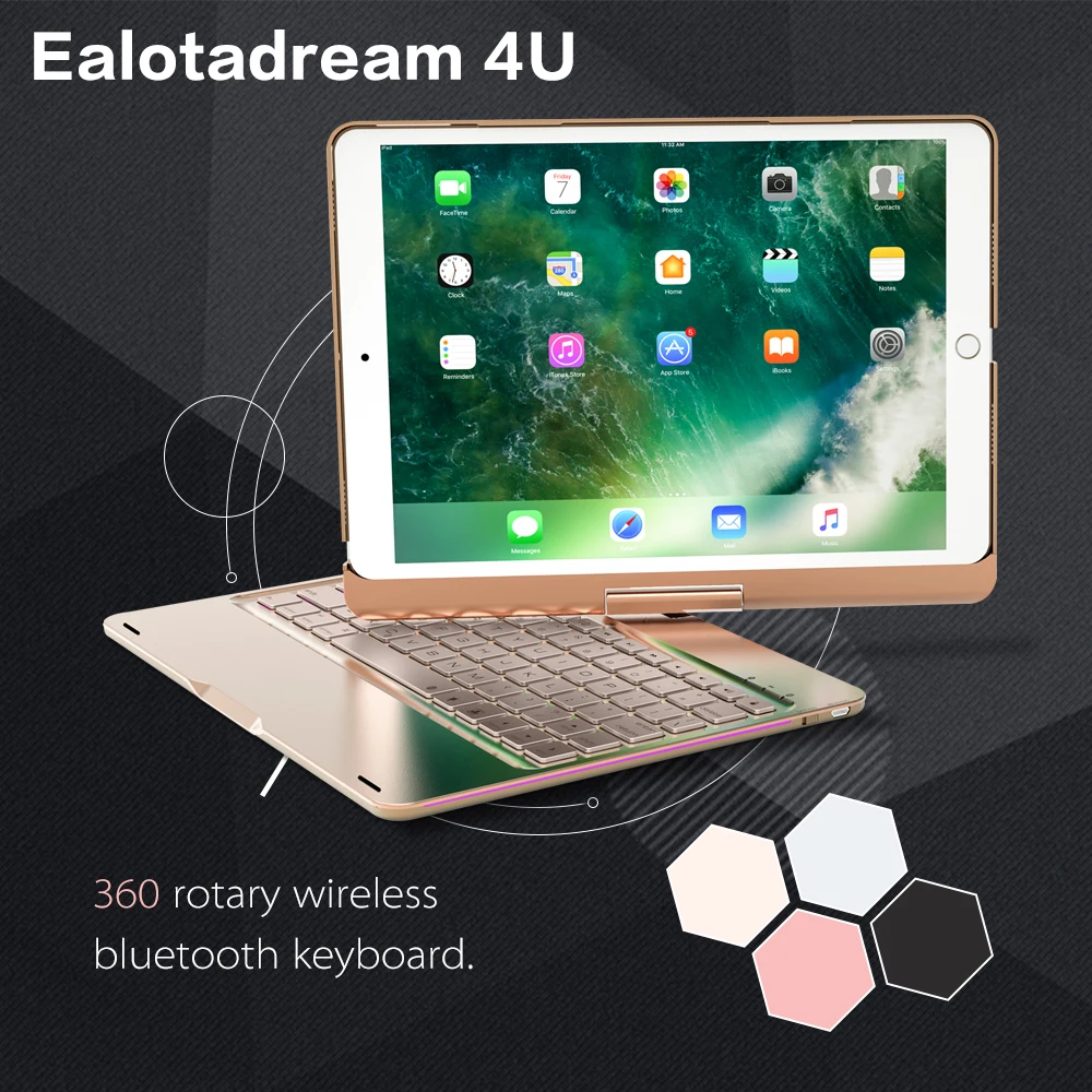 

For ipad 9.7inch 2017 keyboard 360 Degree Rotation Wireless Bluetooth Keyboard,ABS LED Backlit keyboard for 2017 new ipad