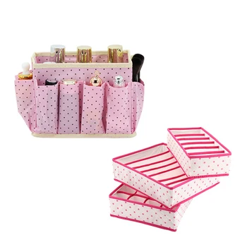

8 Pockets Home Cosmetic Toiletries Makeup Storage Box + 3 PCS Home Storage Underwear Bra Organizers Container Organiser