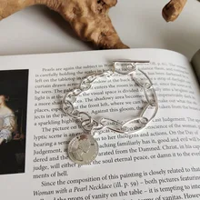 MLKENLY 25 серебро грубо обработанная цепь Пряжка Серебряные Браслеты изобретательность дизайн круглый браслеты с подвесками в форме монет для женщин подарок ювелирных изделий