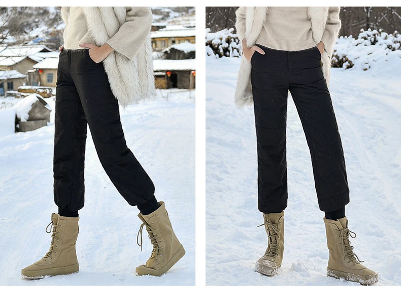 Зимние шикарные брюки размера плюс с 90% утиным пухом, женские повседневные утепленные брюки с высокой талией, женские брюки-фонарики AB119
