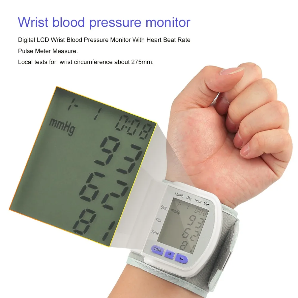 Новая автоматическая запястья цифровой ЖК крови Давление монитор Портативный тонометр крови Давление для измерения Heart Beat и импульса