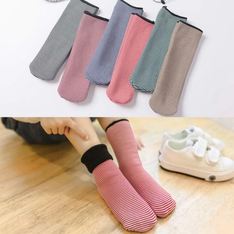 

Baby Girls Boys Socks Autumn Winter Warm New Korean Version Striped Plus Velvet Thickening Children Snow Tube Socks 1-10Year
