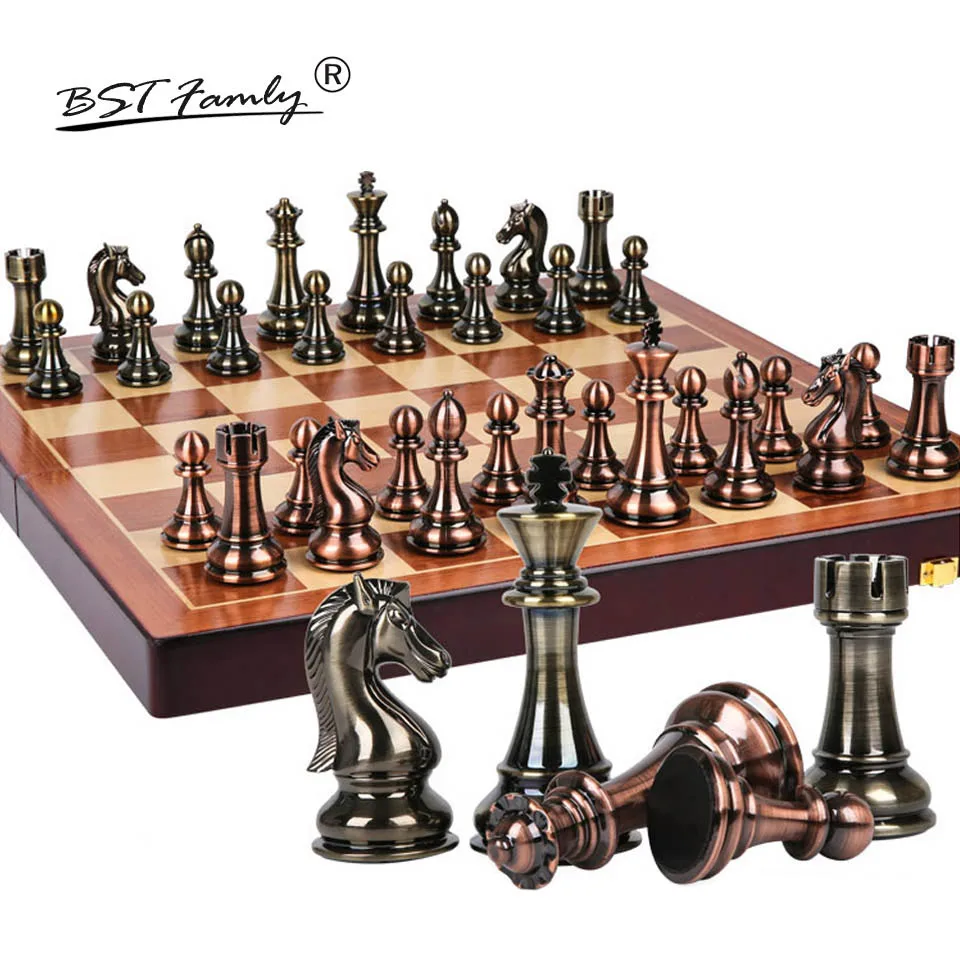 Металлический Шахматный набор, высококачественный подарок для путешествий, Международная шахматная игра, складная деревянная форма, шахматная доска, кирзит, шахматы, шахматы I60 - Цвет: 53x53x4CM