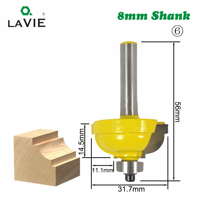 1 шт. 8 мм Фреза деревянная фаска угловая круглая резьба дверная рама кружевной нож Классическая бухта т слот двойной Римский Ogee волнистый край бит
