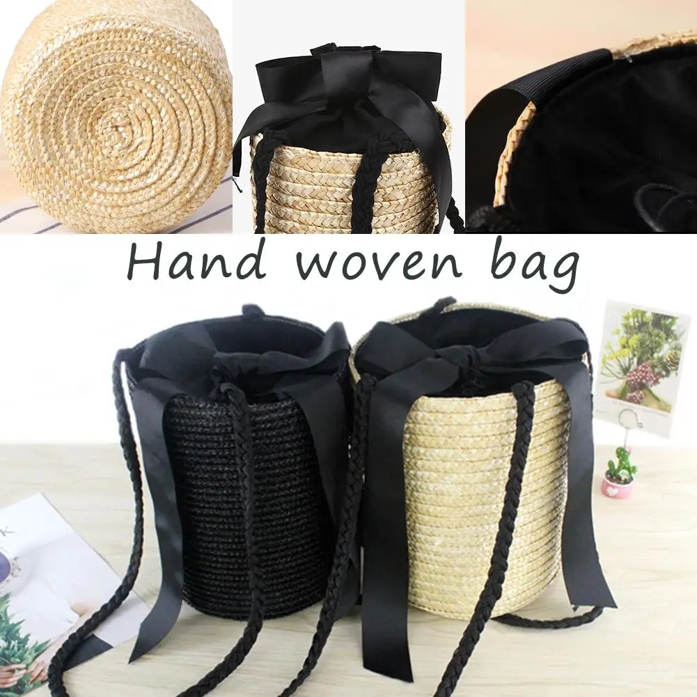 New Arrival Bucket-shaped Cute Straw Bag Messenger Knitted Bag Flower Beach Storage For Straw Bag Totes Fashion Shoulder Bags