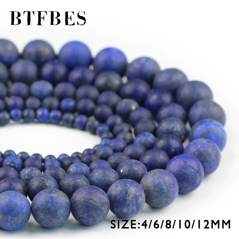 

BTFBES Natural Matte Lapis Lazuli Stone Beads Blue Color Ore Ball 4 6 8 10 12mm Round Loose Bead for Jewelry Bracelet Making DIY