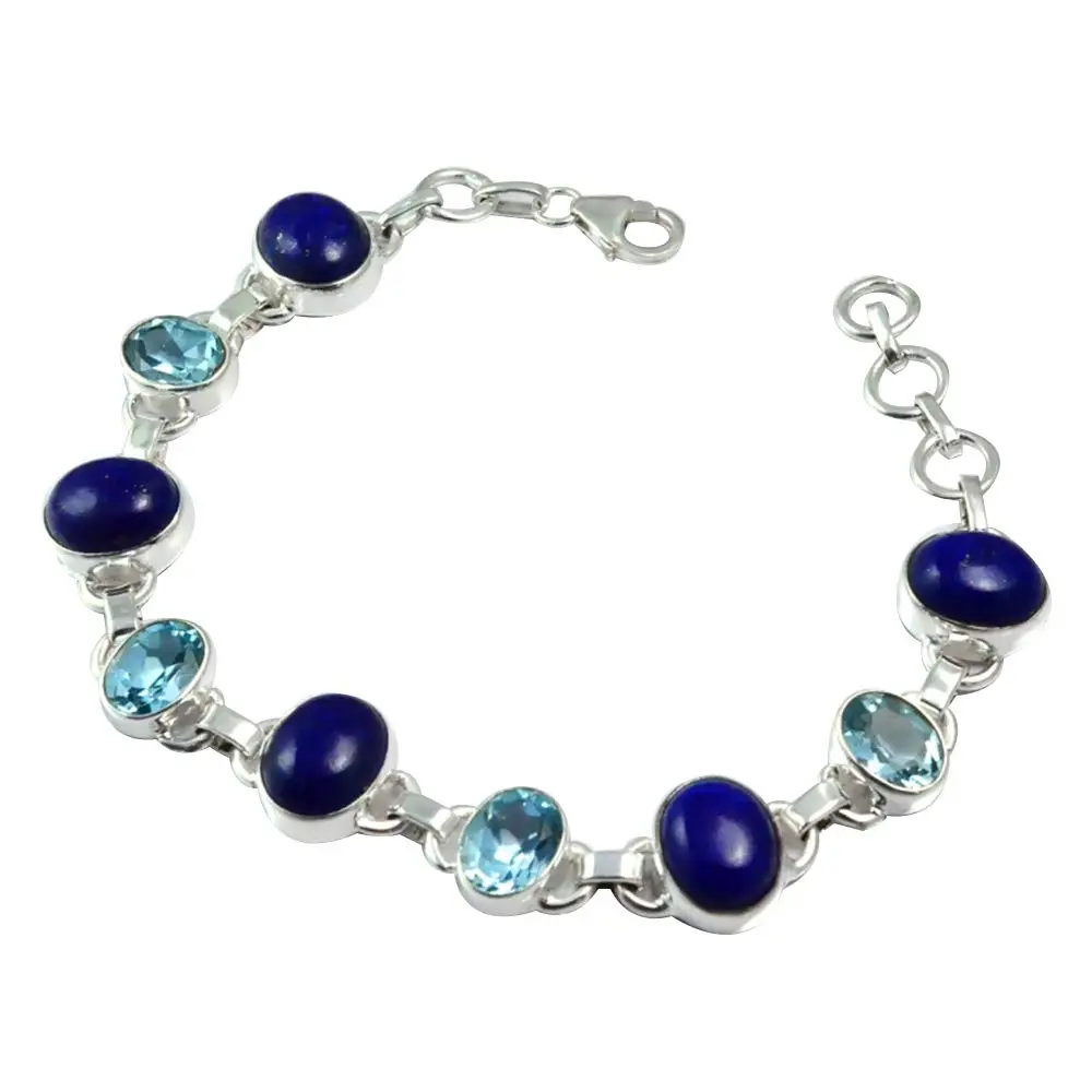 

NiaoZaiFei YunZaiKan Genuine Lapis Lazuri + Blue Topaz Bracelet 925 Sterling Silver,19.5 cm,2SBR0015