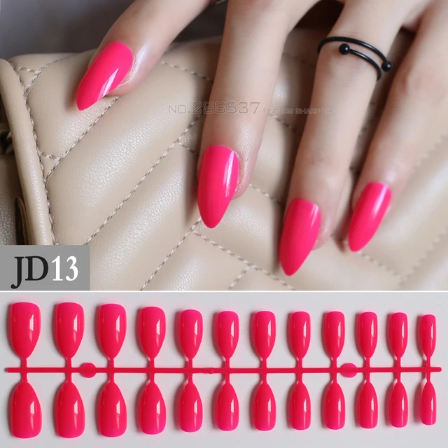 Online Shop New Rose Red Full Cover Fake Short Stiletto Nails Deep New rose Red full cover Fake short stiletto nails Deep Red 24pcs mountain peak Designs Comfortable Pure colour False nails JD13 - Online Shop New Rose Red Full Cover Fake Short Stiletto Nails Deep