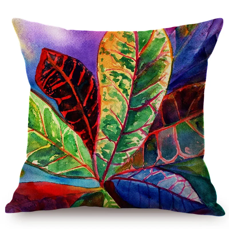 2019 Tropical Plants Leaf Watercolor oil Painting Cotton Linen Home Decoration Pillow Case Flowers Sofa Cushion Cover Car Pillow M073-4