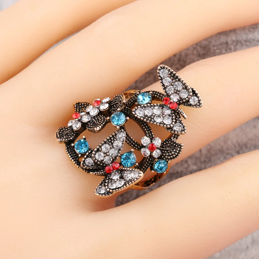 Женское кольцо в богемном стиле с кристаллами и бабочкой|butterfly rings for women|rings womenring |