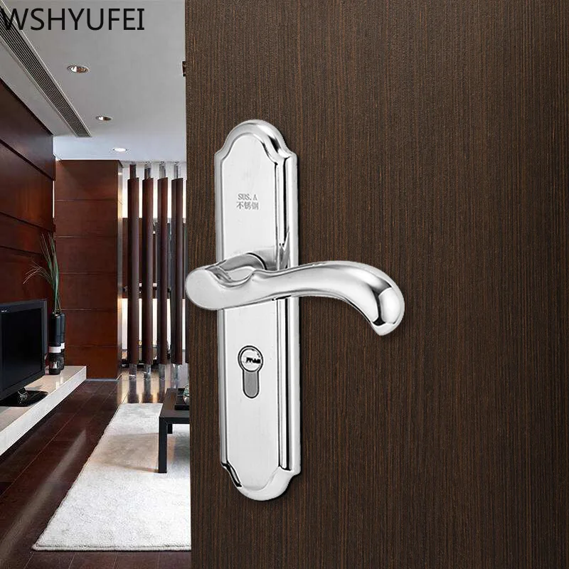 Us 25 66 18 Off 1pcs Stainless Steel Interior Door Locks Bedroom Room Wooden Door Handle Lock Mute Simple Lock New House Decoration Accessories In