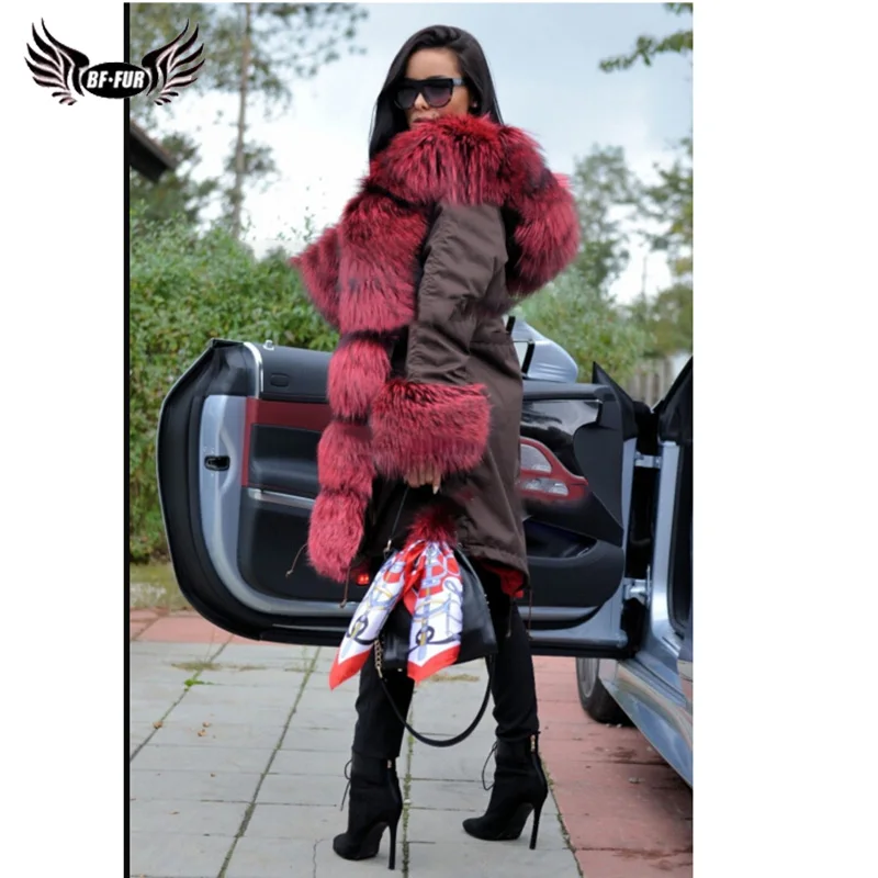 Bfur Роскошная Водонепроницаемая Женская парка с натуральным мехом, пальто с натуральным мехом, зимнее плотное теплое пальто из цельной кожи для русской зимы