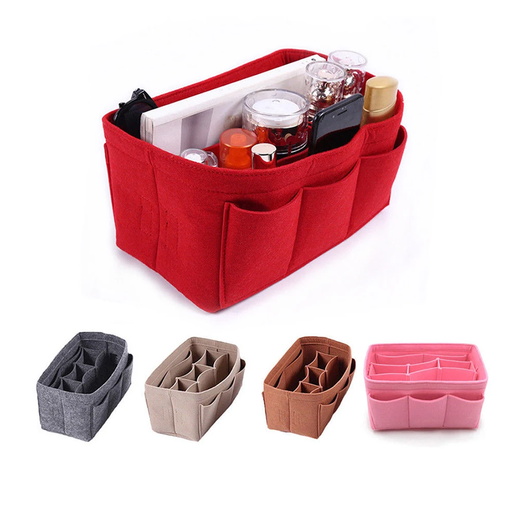 buy Multi functional Travel Felt Small Cosmetic Bag Makeup Bag Insert Bag Organizer Multi Storage Bag Case Felt Tote Handbag