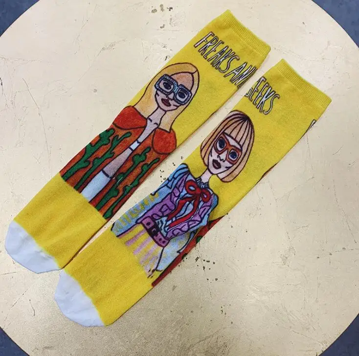 Дизайн; хлопковые носки с принтом для девочек; женские забавные носки с героями мультфильмов; уличная одежда; Мягкие Длинные носки; сезон весна-лето; носки; одежда