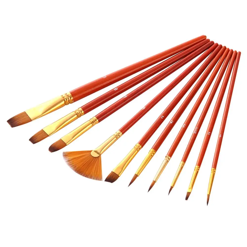 

Hot 10Pcs Nylon Hair Acrylic Watercolor Painting Brushes Set Artists Drawing Tool Paint Brushes Set