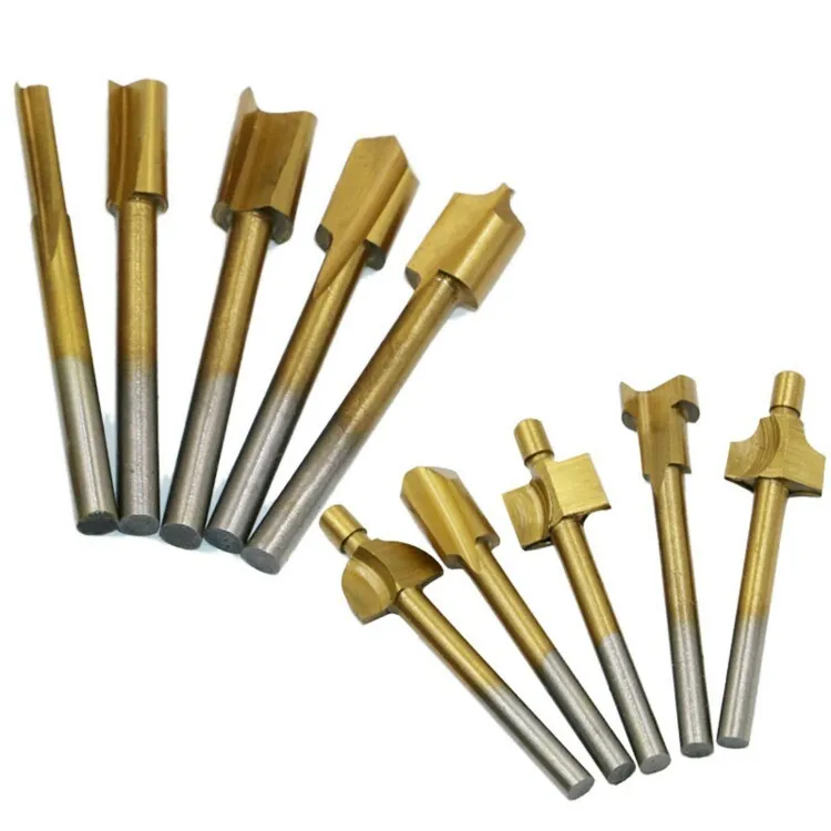 

10pcs 1/8" HSS Titanium Coated Woodworking Router Bits Wood Cutter Milling used for Dremel