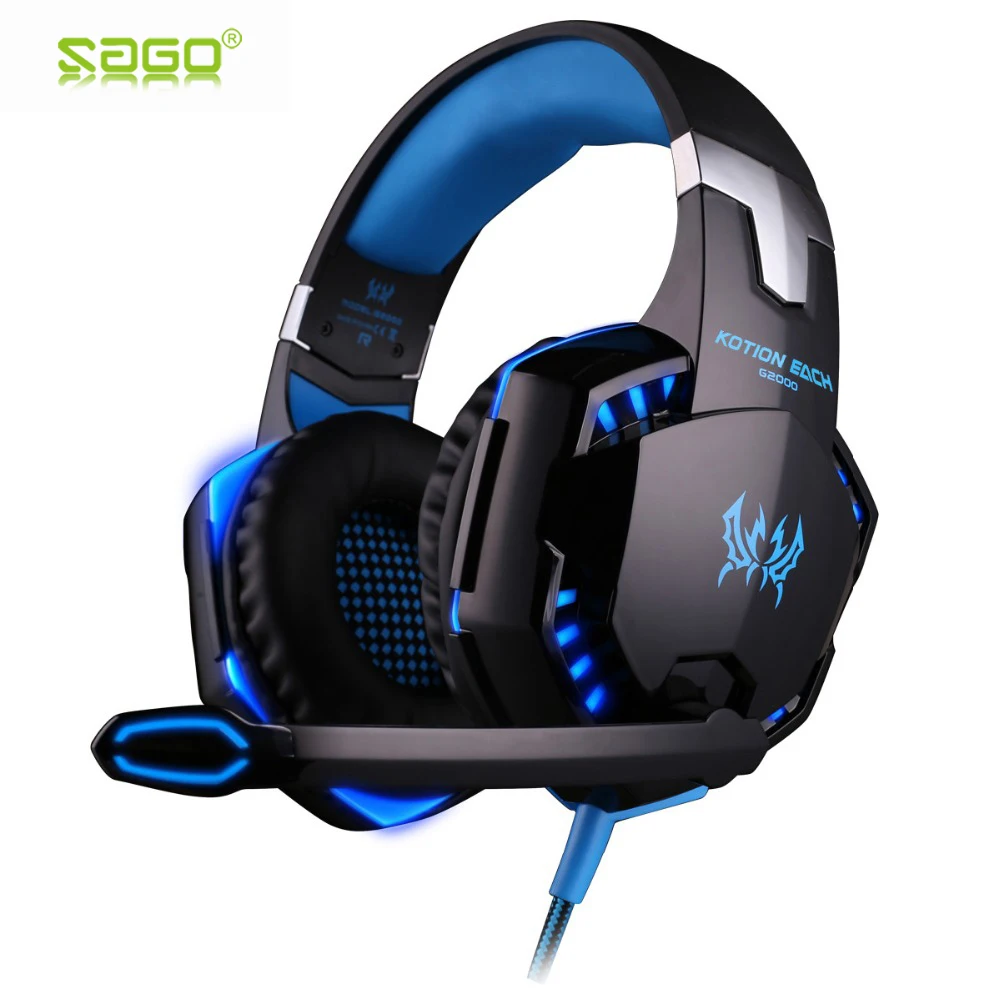 

KOTION EACH G2000 Deep Bass Game Headphone Stereo Surrounded Over-Ear Gaming Headset Headband Earphone with Light for Computer