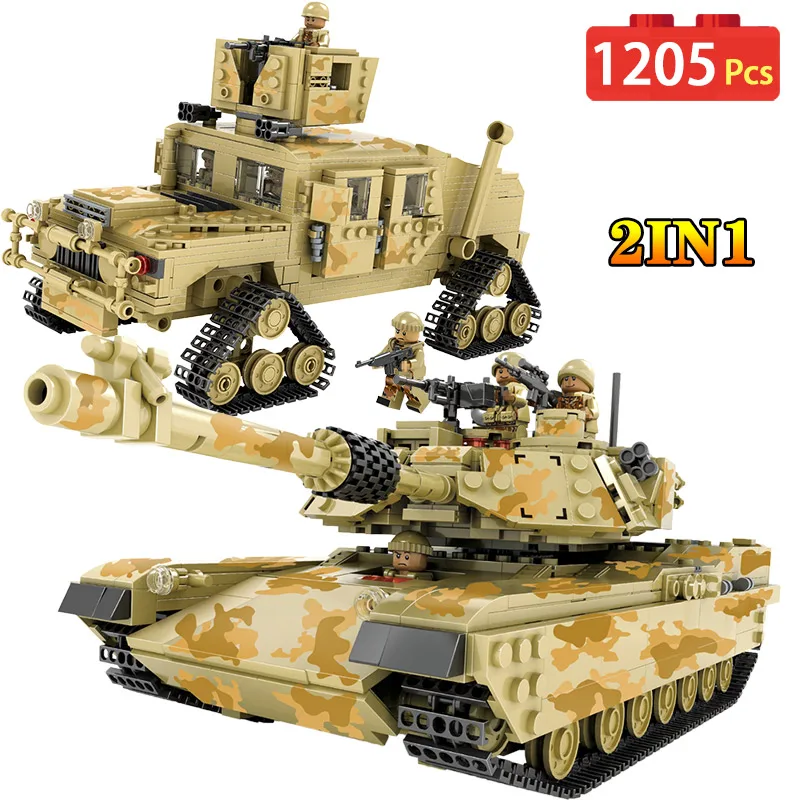 

1205pcs Military Theme Tank Hummer LegoINES Building Blocks M1A2 ABRAMS SEP Toy Tank Caterpillar Hummer Models Toys For Children