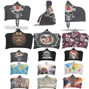 

2019 New Fashion Wearable Blanket Hooded Throw Printed Soft Warm Fabric Sofa Couch Bed Cover Carpet 150*200cm Christmas Gift