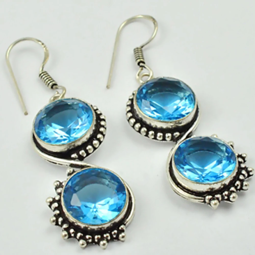 

Blue Topas , Silver Overlay on Copper Earrings, 52 mm , E2379