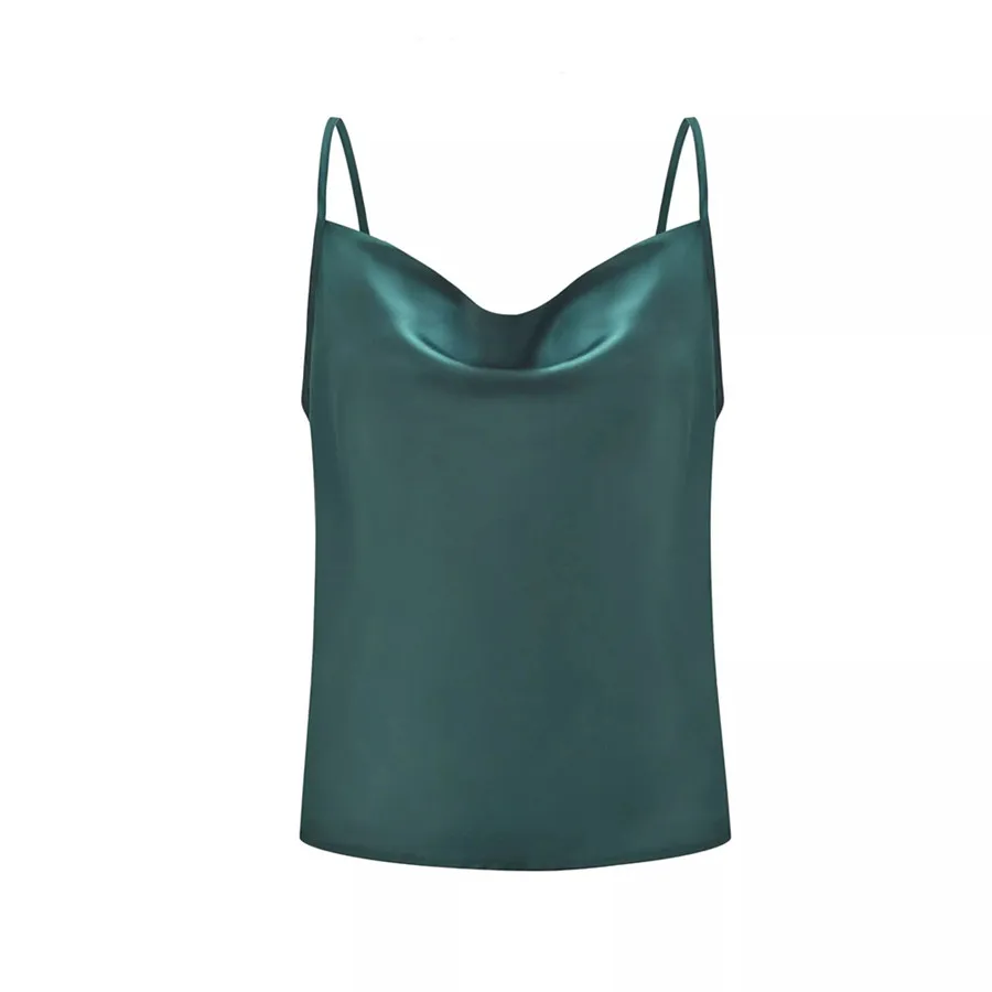 Хит, летняя тонкая женская сексуальная шифоновая футболка с u-образным вырезом, Свободная Женская майка без рукавов, 4 цвета, S-XL, новинка - Цвет: Dark green