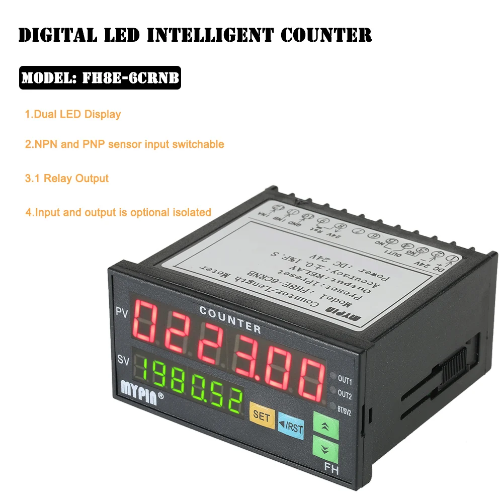 

MYPIN Length Batch Meter Intelligent Preset 6 Digital Counter Multi-functional 24V DC Length Counter Meter Relay Output PNP NPN