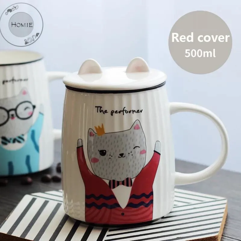HOMIE lovely  Cat animal Cup Coffee Mug Large 500ml With lid Mugs creative Drinkware Tea milk Cup Novelty Newlywed couple12