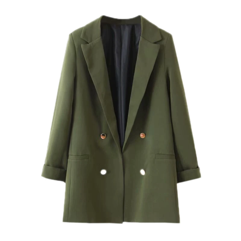 Женский шикарный армейский зеленый Блейзер украшенный пуговицами с карманами