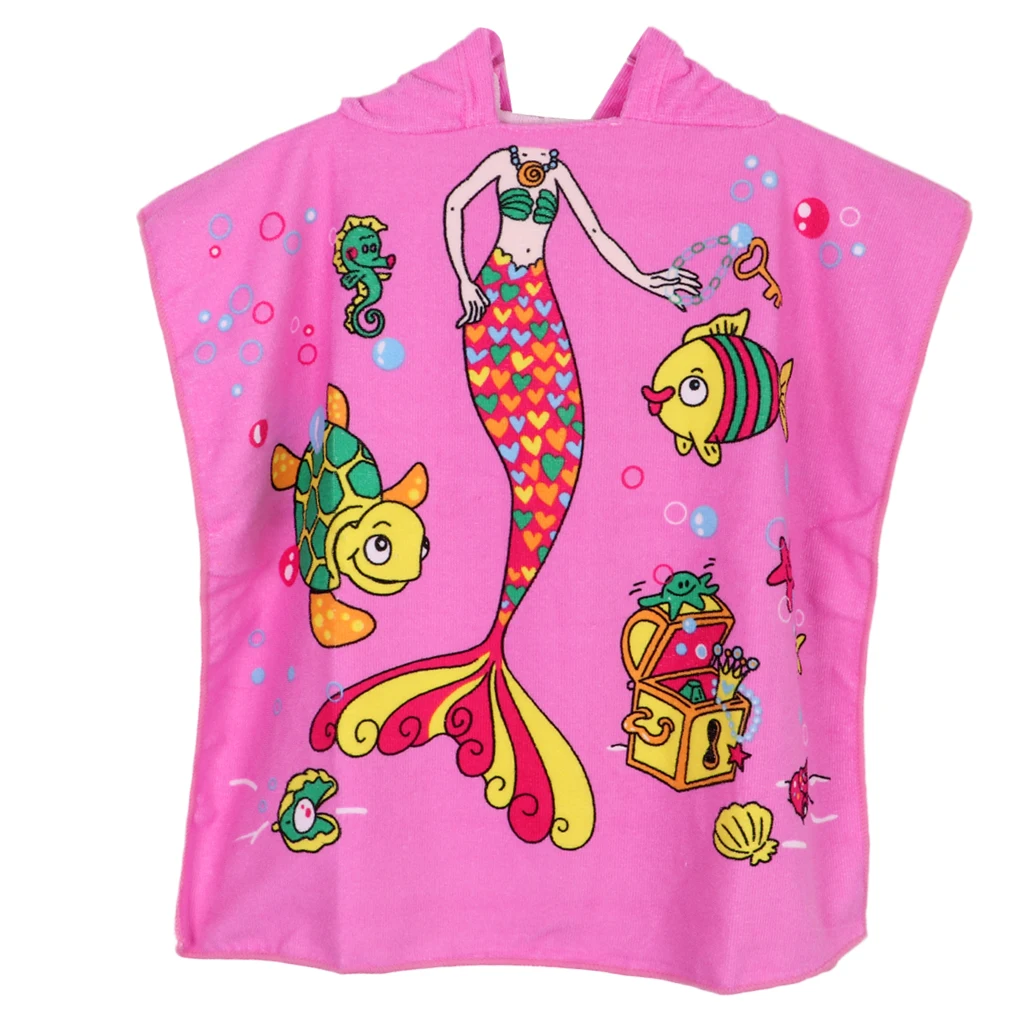Lightweight Surf Changing Robe Swimming Beach Hooded Poncho Wetsuit Towel with Mermaid Butterfly Shark Image for Boys Girls Kids