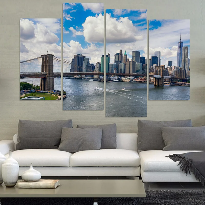 4 панели Нью-Йоркский пейзаж большая HD Картина Современный домашний Настенный декор холст печать картина маслом для комнаты живопись на стене