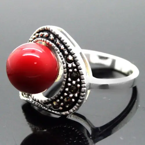 

Lady's designed Red Carved Lacquer Marcasite 925 Sterling Silver Ring(#7-10) Earrings & Pandent jewelry sets