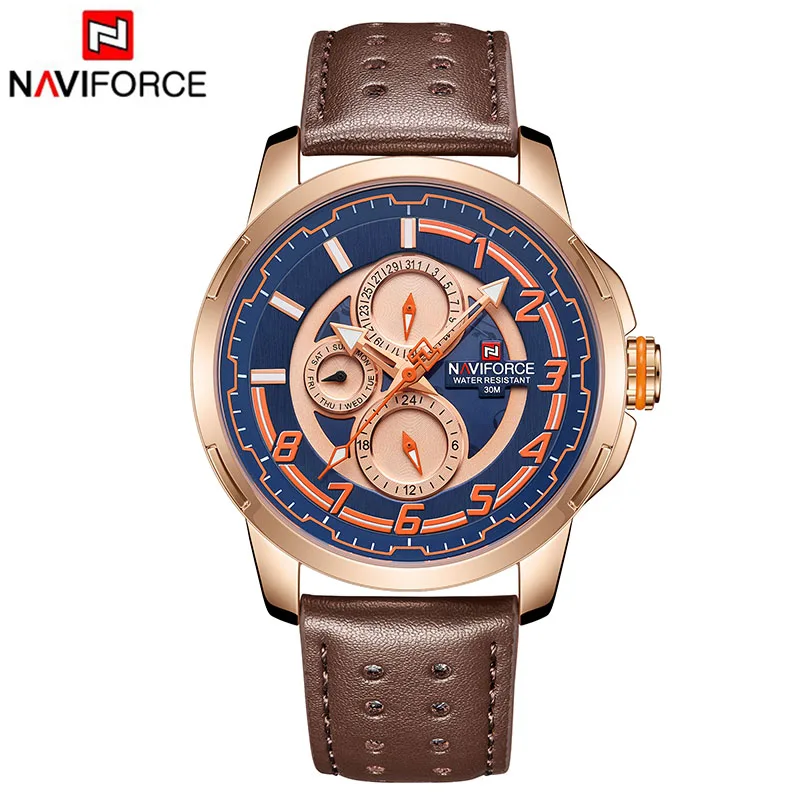 NAVIFORCE кожа для мужчин часы Военная Униформа Спорт водостойкий повседневные