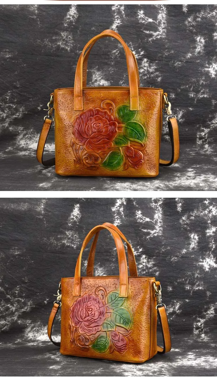 Бренд GO-LUCK, женская сумка через плечо из натуральной кожи с цветочным рисунком, женская сумка-мессенджер, женская сумка с верхней ручкой