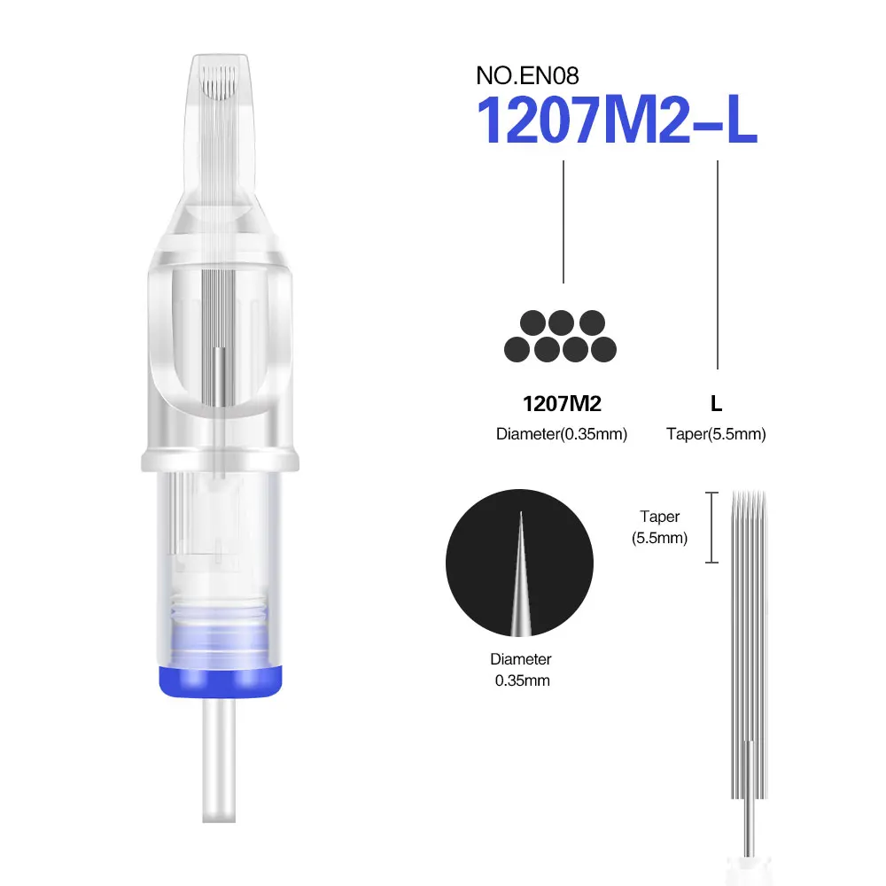Клеймо 20 шт картридж иглы Одноразовые стерилизованные Перманентный макияж пирсинг иглы для татуировки ручка машина EN08-M2 - Габаритные размеры: EN08-1207M2-L