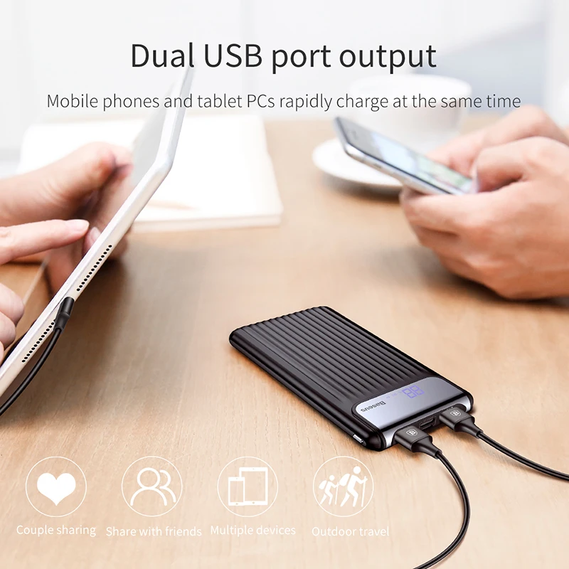 Baseus 10000 мАч ЖК Быстрая зарядка 3,0 двойной USB внешний аккумулятор для iPhone X 8 7 6 samsung S9 S8 Xiaomi Внешний аккумулятор зарядное устройство QC3.0
