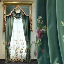 Пользовательские шторы Высокое Качество Италия Европейский Изысканный современный роскошный вышивка зеленая ткань затемненные шторы балдахин Тюль E697