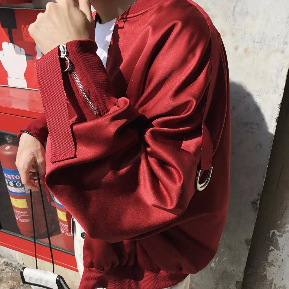 

High street wine red bat sleeves short ribbon hoop zipper flying jacket baseball suits jacket.
