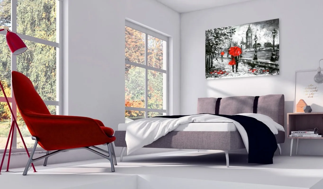 DIY холст в рамке картина маслом Landon Walk Lovers In Red Umbrella Декор для комнаты городской