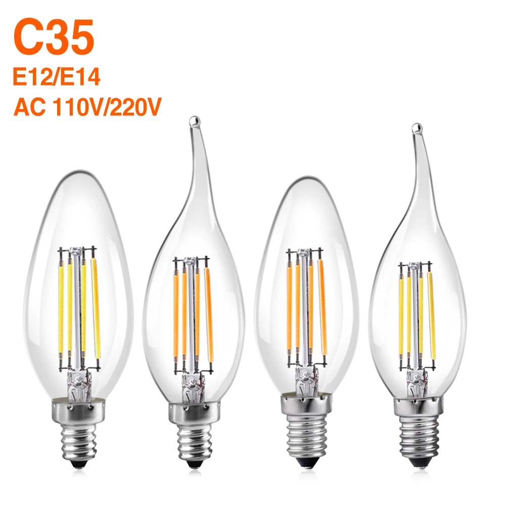 

TSLEEN RETRO DIMMABLE EDISON BULB COB LED FILAMENT LIGHT VINTAGE ROUND/FLAME LAMPS E12 E14 E26 E27 SOCKET 110/220V